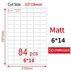 White Label Sticker 84pcs A4 Size Sticker Self Adhesive Label for Laser inkjet Printer