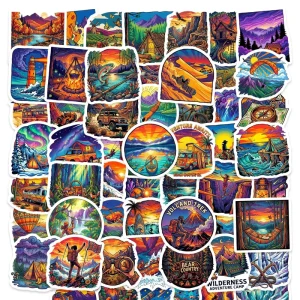Wilderness Adventure Fishing Stickers 56PCS Outdoor Explore Decor for Luggage Laptop