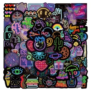 ZY1326A Eco Friendly PVC Pack 50 Die Cut Waterproof Stickers Cartoon Design Cup Guitar Luggage Home Decoration