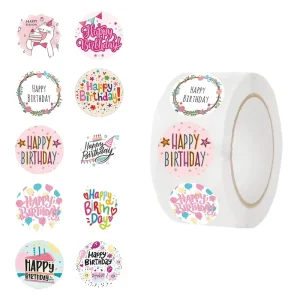 ZY3448S 500Pc Roll Happy Birthday Gift Bags Envelop Packaging Seal Decorations Waterproof Sticker 1inch 25mm Sticker Label Rolls