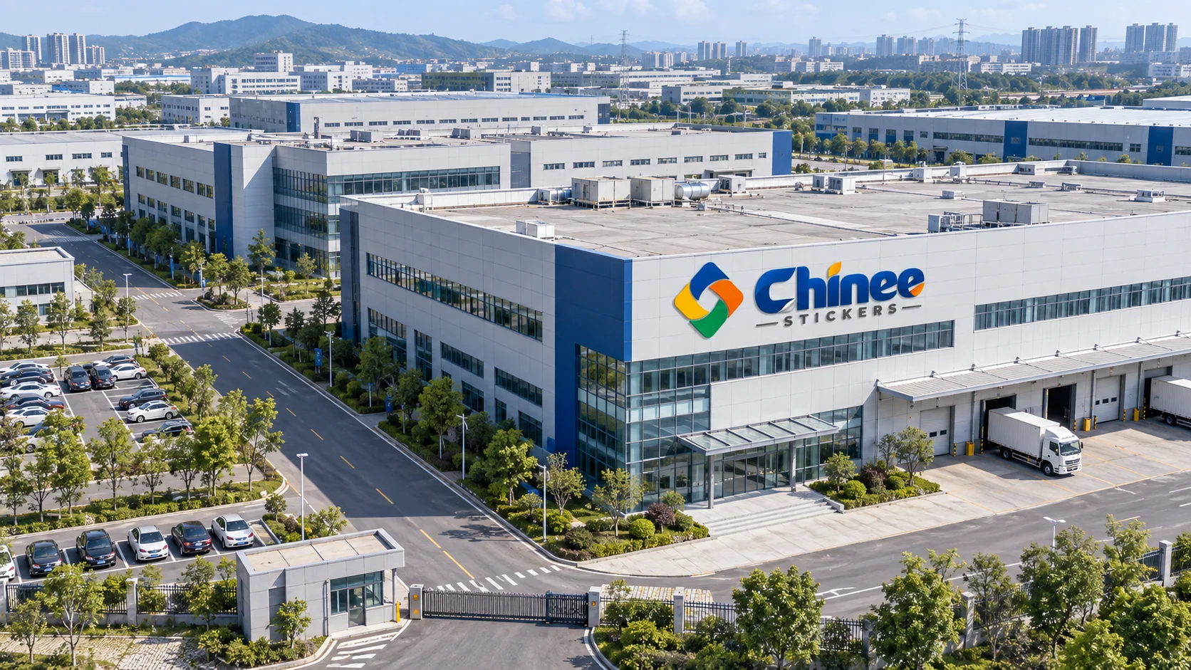 Aerial view of the Chinee Stickers manufacturing campus in China